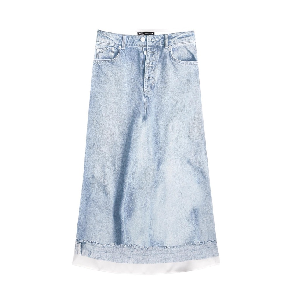 Printed denim satin effect skirt